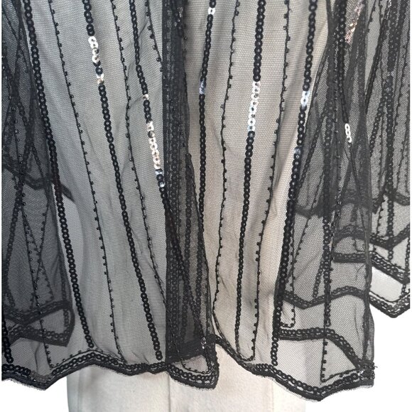 Black Sequin Mesh Geometric Shapes Cape Sheer Evening Wrap NWT - Picture 8 of 14
